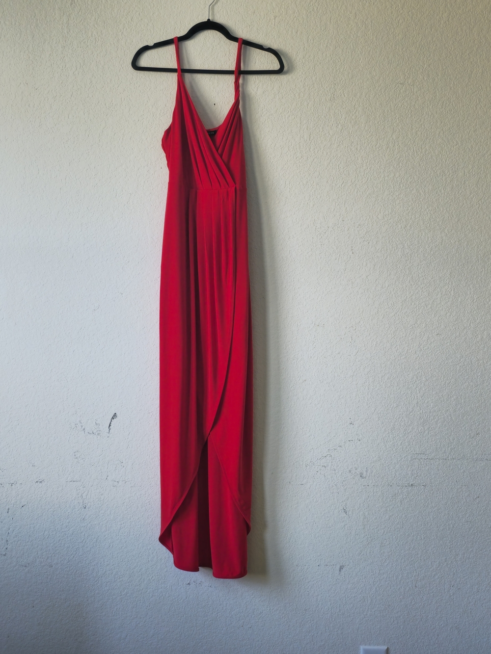 Express Red Wrap-Front Maxi Dress with Spaghetti Straps